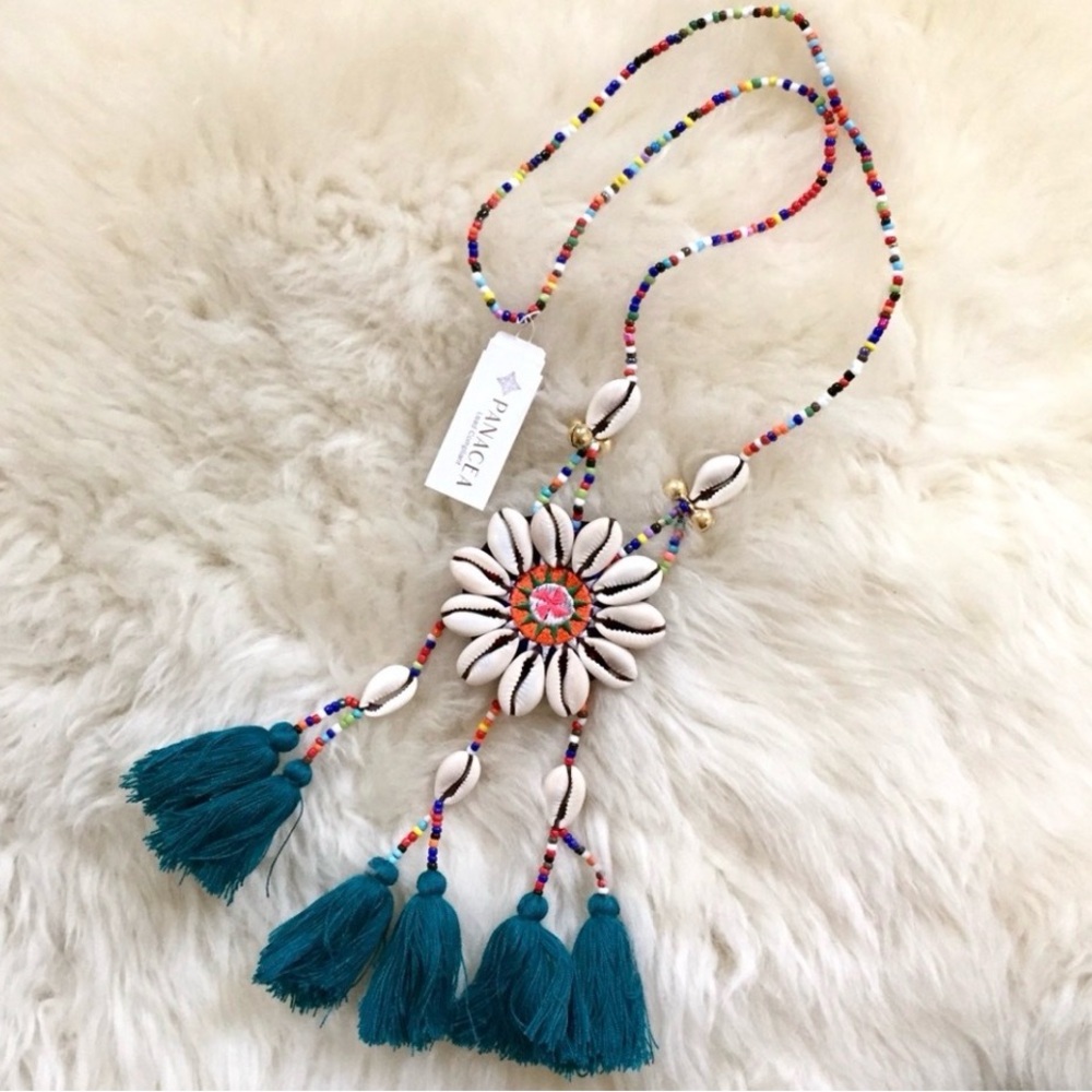 Panacea Cache Multicolor Beaded Necklace with Teal Tassels NWOT
